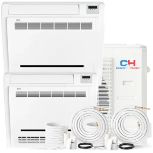18,000 BTU Dual Zone 12k+12k Mini Floor Consoles with Installation Kits, 21.3 SEER Sophia Series 1.5 TON 2 Zone Ductless Multi Mini Split AC System