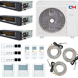 3 Zone 12k+12k+12k Concealed Duct with Installation Kits, Sophia Series 22 SEER 2.3 Ton Tri Zone Slim Duct Air Conditioners