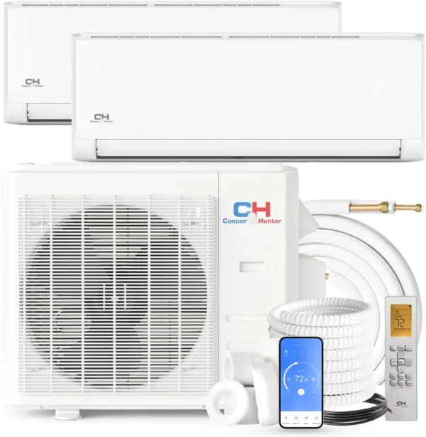 2 Zone 6k+18k Wall Mount OLIVIA Series Ductless Mini Split A/C and Heat Pump with 25ft Installation Kits Wi-Fi Adapter Included