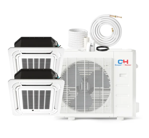 2 Zone 12k+18k Ceiling Cassette with 25ft Installation Kits, Sophia Series 22 SEER 2.3 TON Dual Zone Ductless Multi Mini Split Air Conditioners