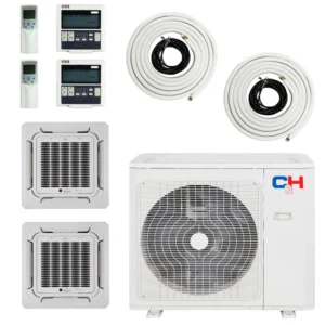18,000 BTU 2 Zone 12k+12k Ceiling Cassette with Installation Kits, Sophia Series 21.3 SEER 1.5 TON Dual Zone Ductless Multi Mini Split Air Conditioners