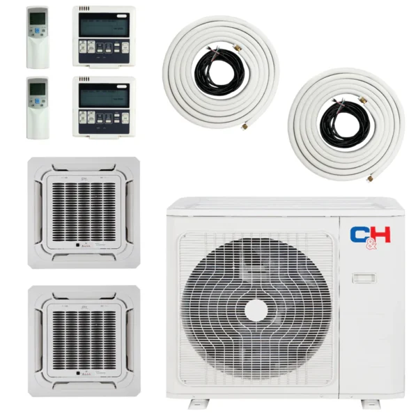18,000 BTU 2 Zone 9k+9k Ceiling Cassette with Installation Kits, Sophia Series 21.3 SEER 1.5 TON Dual Zone Ductless Multi Mini Split Air Conditioners