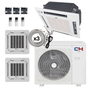 3 Zone 12k+12k+12k Ceiling Cassettes with Installation Kits, Sophia Series 22 Seer 2.3 Ton Tri Zone Ductless Multi Mini Split Air Conditioner