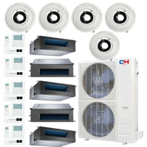 48,000 BTU 5 Zone 9k+12k+12k+12k+12k Concealed Duct Mini Split with Installation Kits, Sophia Series 21.5 SEER 4 Ton Penta Zone Five Zone Slim Duct Air Conditioners