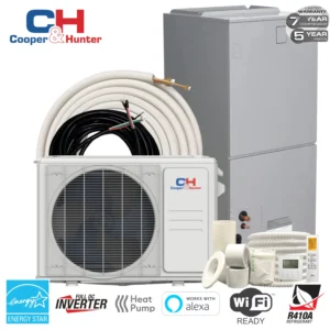 Cooper&Hunter 18,000 BTU 1.5 TON 21.6 SEER Heat Pump Split System with Multi Position Air Handler Unit Including 25ft Installation Kit